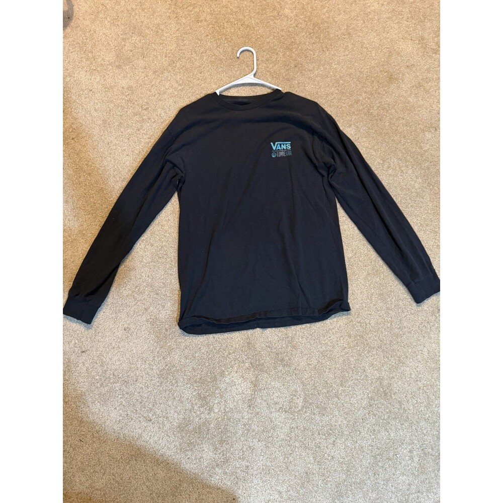 Mens Vans Classic Fit Black Long Sleeve Tee W/ Teal & White Graphics Size Medium